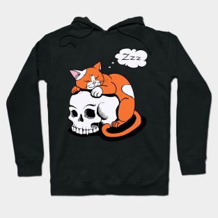 red orange cat sleeping on the vampire skull Hoodie